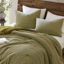 Lyon - 3 Piece Full/Queen Waffle Washed Comforter Set - Green