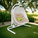 Metal Indoor Outdoor Swing Chair With Beige Cushion - Beige And White