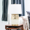 Mercury Glass Table Lamp With White Cone Shade - White And Gold