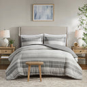 Rhodes - 3 Piece Stripe Duvet Cover Set - Gray / Multi