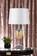 29" Metal Two Light Desk Table Lamps With White Globe Shade (Set of 2) - Silver