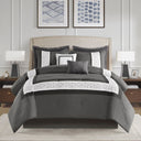 Powell - 8 Piece King Embroidered Comforter Set - Dark Gray