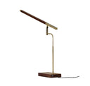 Metal Adjustable LED Desk Lamp With USB Port - Walnut Wood Finish And Antique Brass