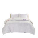 Gracie - Floral Reversible Tufted Chenille Twin Duvet Cover Set - White / Purple