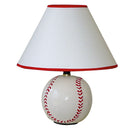 Ceramic Baseball Sports Table Lamp With White And Red Empire Shade - White And Red