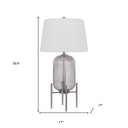 Glass Round Table Lamp With White Empire Shade - Nickel