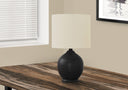Ceramic Round Table Lamp With Ivory Drum Shade - Black - HomeRoots - Table Lamps - Elite Enclave Home
