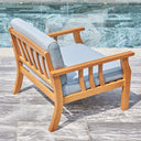 33" Eucalyptus Slat Wood Outdoor Accent Chair With Aqua Cushion - Natural