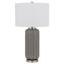 Metal Cylinder Table Lamp With White Drum Shade - Gray
