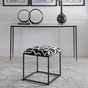 Uttermost Twists and Turns Fabric Accent Stool – Black – cushioned seat with black and white embroidered fabric atop matte black iron base