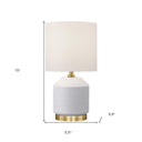 15" Ceramic Cylinder Table Lamp With White Drum Shade - Gold And White