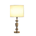 Cut Faux Crystal Glam Table Lamp With White Classic Drum Shade - Clear
