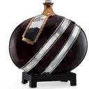 Dark Polyresin Lamp With Beige Fabric Shade - Brown