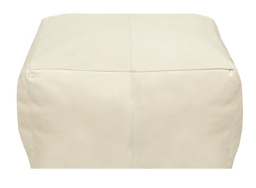 Leather Pouf Ottoman - Ivory