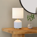 15" Ceramic Cylinder Table Lamp With White Drum Shade - Gold And White