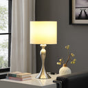 Metal Table Lamp With Off - White Drum Shade - Silver - HomeRoots - Table Lamps - Elite Enclave Home