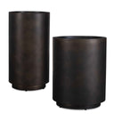 Uttermost Volcan Matte Bronze Outdoor Planters – set of two cylindrical planters with matte bronze iron finish 