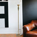 LED Light Changing Torchiere Floor Lamp With White Frosted Glass Cone Shade - Brass - HomeRoots - Floor Lamps - Elite Enclave Home