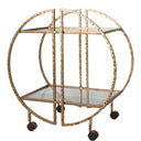 Uttermost Zelina Gold Bar Cart – hand-forged iron frame with hammered antique gold finish and clear tempered glass shelves