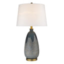 Concrete Table Lamp With Cream Empire Shade - Teal Blue