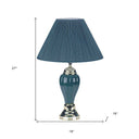 Ceramic Urn Table Lamp With Teal Blue Empire Shade - Teal Blue And Gold