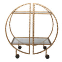 Uttermost Zelina Gold Bar Cart – hand-forged iron frame with hammered antique gold finish and clear tempered glass shelves
