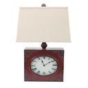 Vintage Metal Clock Base Table Lamp - Red