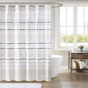 Nea - Printed Shower Curtain With Trims - Off White / Gray - INK+IVY - Shower Curtains - Elite Enclave Home