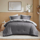 Logan - King Striped Comforter Set - Charcoal