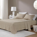 Oversized Cotton Flannel - 4 Piece Queen Sheet Set - Beige / White Stripes