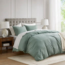 Mina - Full/Queen Waffle Weave Textured Duvet Cover Set - Sage Green