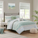 Caralie - 5 Piece Full Seersucker Comforter Set With Throw Pillows - Green
