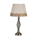 Metal Table Lamp With White And Brown Classic Empire Shade - Antiqued Brass