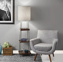 Column Floor Lamp With Drum Shade - Brown White - HomeRoots - Floor Lamps - Elite Enclave Home