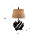 Dark Polyresin Lamp With Beige Fabric Shade - Brown