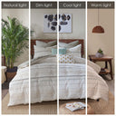 Nea - Printed Comforter Set With Trims - Off White / Gray