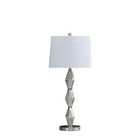 Geo Glass Table Lamp With White Shade - Brushed Silver