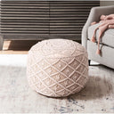 Cotton Blend Round Floral Pouf Ottoman - Ivory
