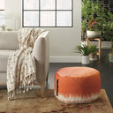 Cotton Round Abstract Pouf Ottoman - Orange / White