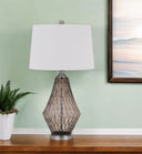 Metal Geometric Table Lamp With Off - White Empire Shade - Gray - HomeRoots - Table Lamps - Elite Enclave Home
