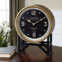 Uttermost Shyam Table Clock – Black stand with brass-finished metal frame