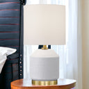 15" Ceramic Cylinder Table Lamp With White Drum Shade - Gold And White