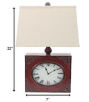 Vintage Metal Clock Base Table Lamp - Red