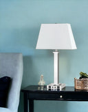 Metal USB Table Lamp With White Shade - Nickel