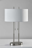 Metal Bedside Table Lamp With White Shade - Silver