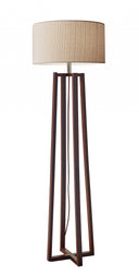Solid Wood Novelty Floor Lamp With Beige Drum Shade - Brown - HomeRoots - Floor Lamps - Elite Enclave Home