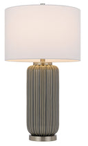 Metal Cylinder Table Lamp With White Drum Shade - Gray