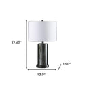 Glass LED Cylinder Table Lamp With Nightlight And White Drum Shade - Black