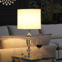 Cut Faux Crystal Glam Table Lamp With White Classic Drum Shade - Clear