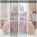 Rosalie - 4 Piece Full/Queen Metallic Printed Plush Comforter Set With Throw Pillow - Pink Multi/Gold